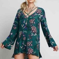FREE PEOPLE heartbeat floral Emerald tunic mini dress top blouse