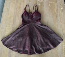 Camille La Vie Burgundy Sparkle Mini Fit Flare Dress With Pockets Size 2 EXC!