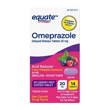 Equate Omeprazole 20 mg Wildberry Mint 14 Tabs  Heartburn Relief Exp 02/26
