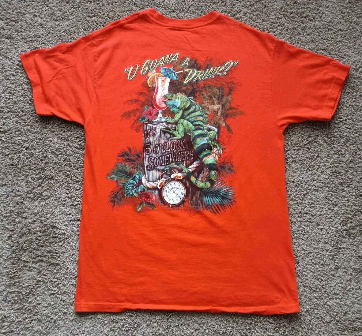 Margaritaville T-Shirt Men's Size Medium Tropical Graphic Orange Short Sleeve