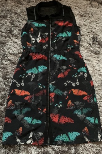 Coast Butterfly mehrfarbig schwarz Kragen Hemd Stil ärmelloses Kleid UK 12 - Bild 3 von 7