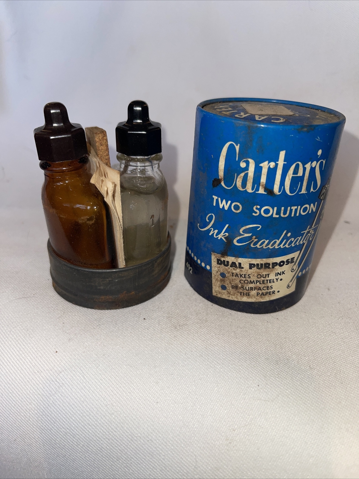 Vintage Carter's Ink Eradication Bottles Eradicator Eraser Tin Contents