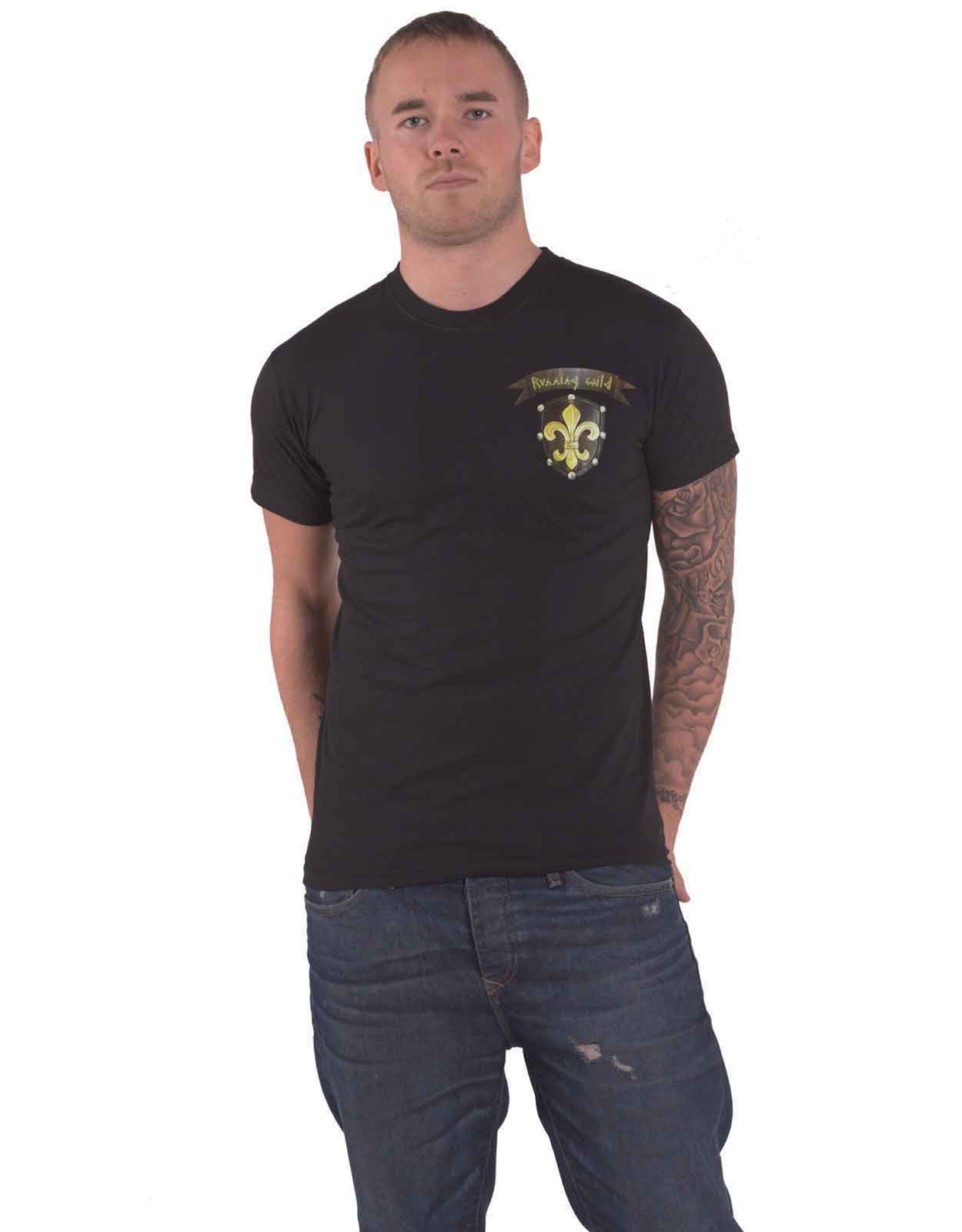 Running Wild Crossing The Blades Band Logo Mens Black T-Shirt Official Size