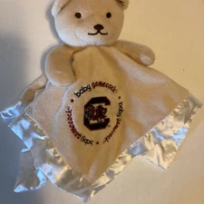 Lovey South Carolina Baby Gamecock Logo Baby Fanatic Tan Bear White Satin 13x13"
