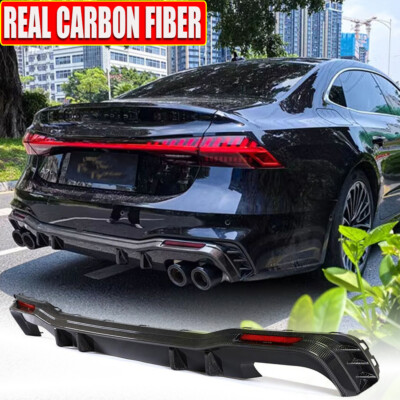 Fits Audi A7 SLINE S7 2019-21 REAL CARBON Rear Bumper Diffuser Lip Fins Spoiler 