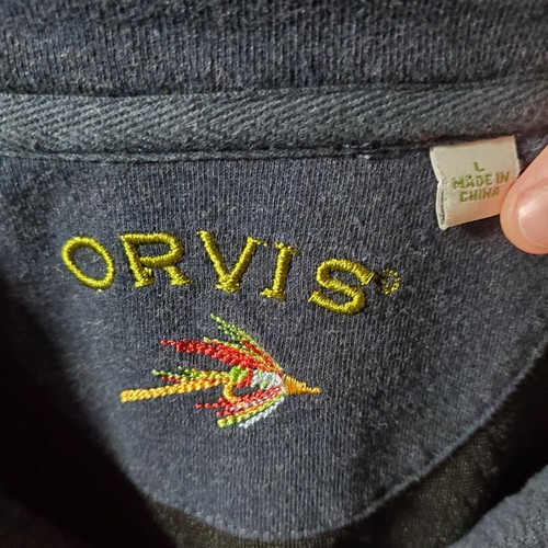 Orvis Navy 1/4 Zip Pullover Cableknit Sweater w/ Elbow Patches & Pockets Large - Bild 7 von 7