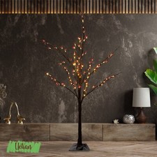 6FT Brown Artificial Twig Tree 96 LED Lights Berry Tree Christmas Party Wedding