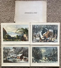 Currier & Ives 9 x 12 Print Lot w/Folder VINTAGE UNFRAMED
