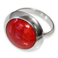 Ring Silber 925 Damen Offener Ring Silber Fingerring Stein Koralle Optik Inlay