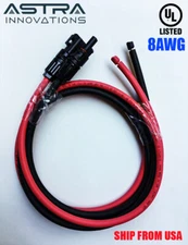 8 AWG Paired Black+Red wires, Solar Panel wire with 2 Connectors,PT, UL listed