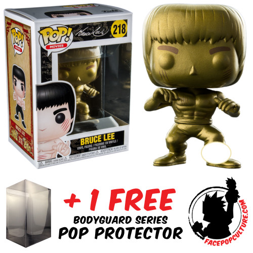 Funko Pop Enter The Dragon Bruce Lee Gold #218 Exclusive + Free Pop Protector