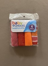 4 Pack Baby Wonders Baby Washcloths Pink, Red, Orange  Striped New In Package