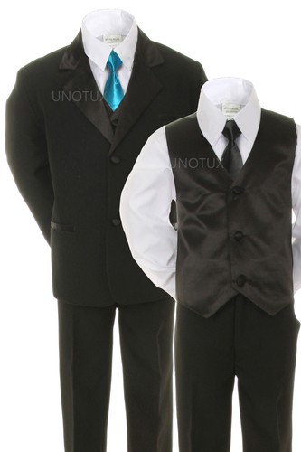 Baby Toddler Kid Formal Wedding 6pc Tuxedo Black Boy Suit sz S-20 - Picture 33 of 42