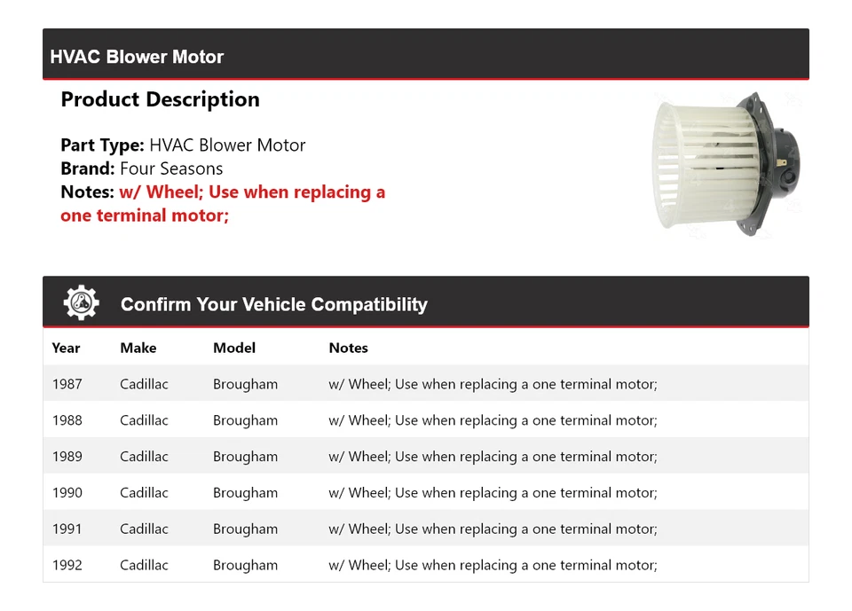 Motor de soprador HVAC Cadillac Brougham 1987-1992 4 estações 1988 1989 1990 1991 - Imagem 2 de 4