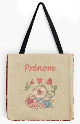 sac shopping tote bag sequins rouge verso col chanvre personnalise prenom réf 08 - Photo 1/3
