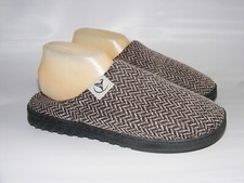 Incapo Men 7-8 Slippers Black Gray Herringbone Pattern Mules Slides House Shoes