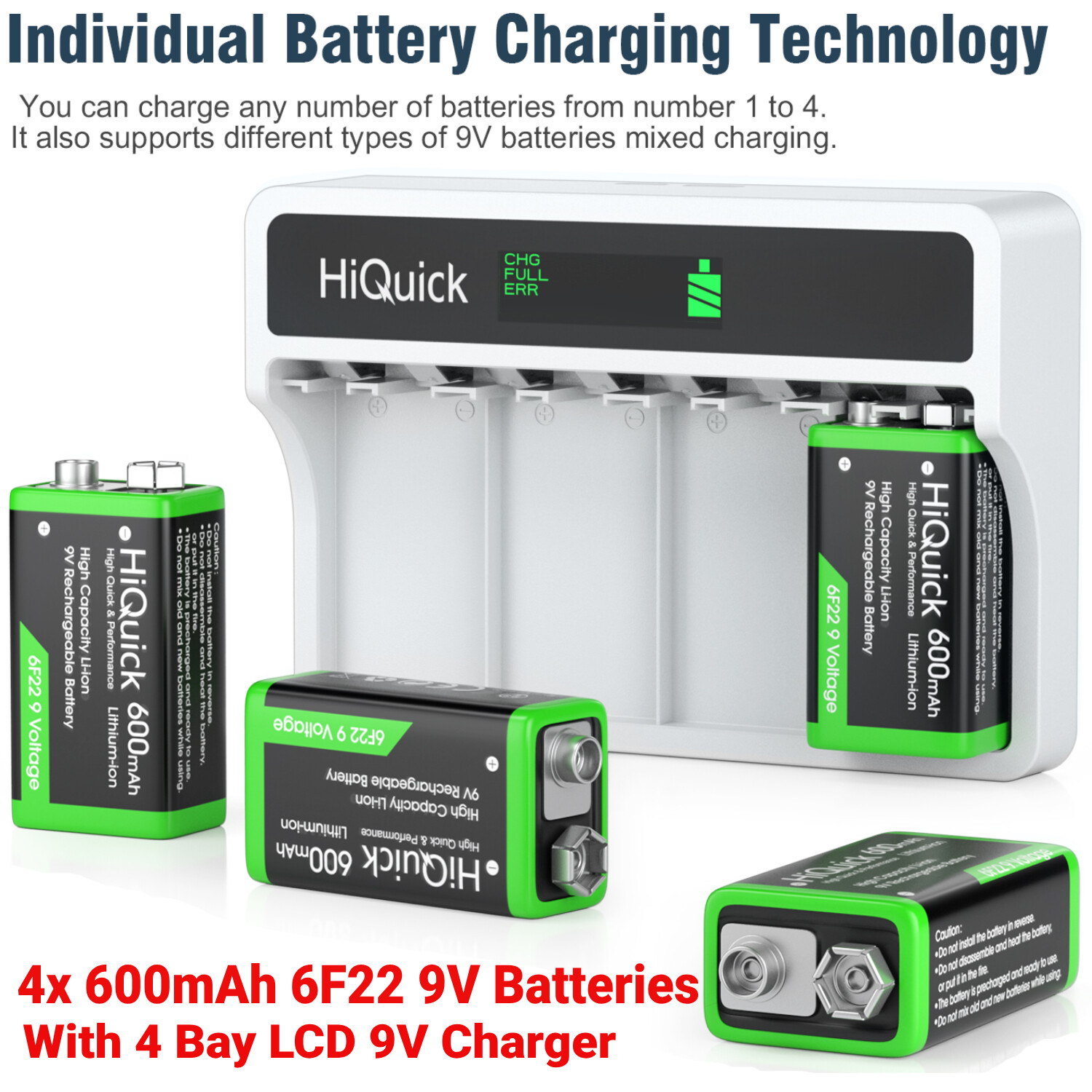 Lithium Rechargeable Batteries + NiMH NiCD 9V Li-ion Battery Charger-image