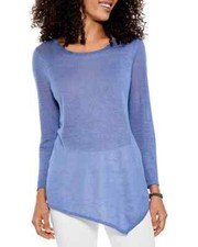 NIC ZOE Women's Linen blend Round Neck Sweater Blue Small NWT 128 bn54