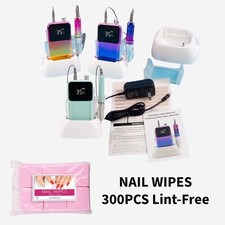 Portable Electric Nail Drill Rechargeable 35000RPM NAIL WIPES300PCS Lint-Free