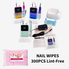 Portable Electric Nail Drill Rechargeable 35000RPM NAIL WIPES300PCS Lint-Free