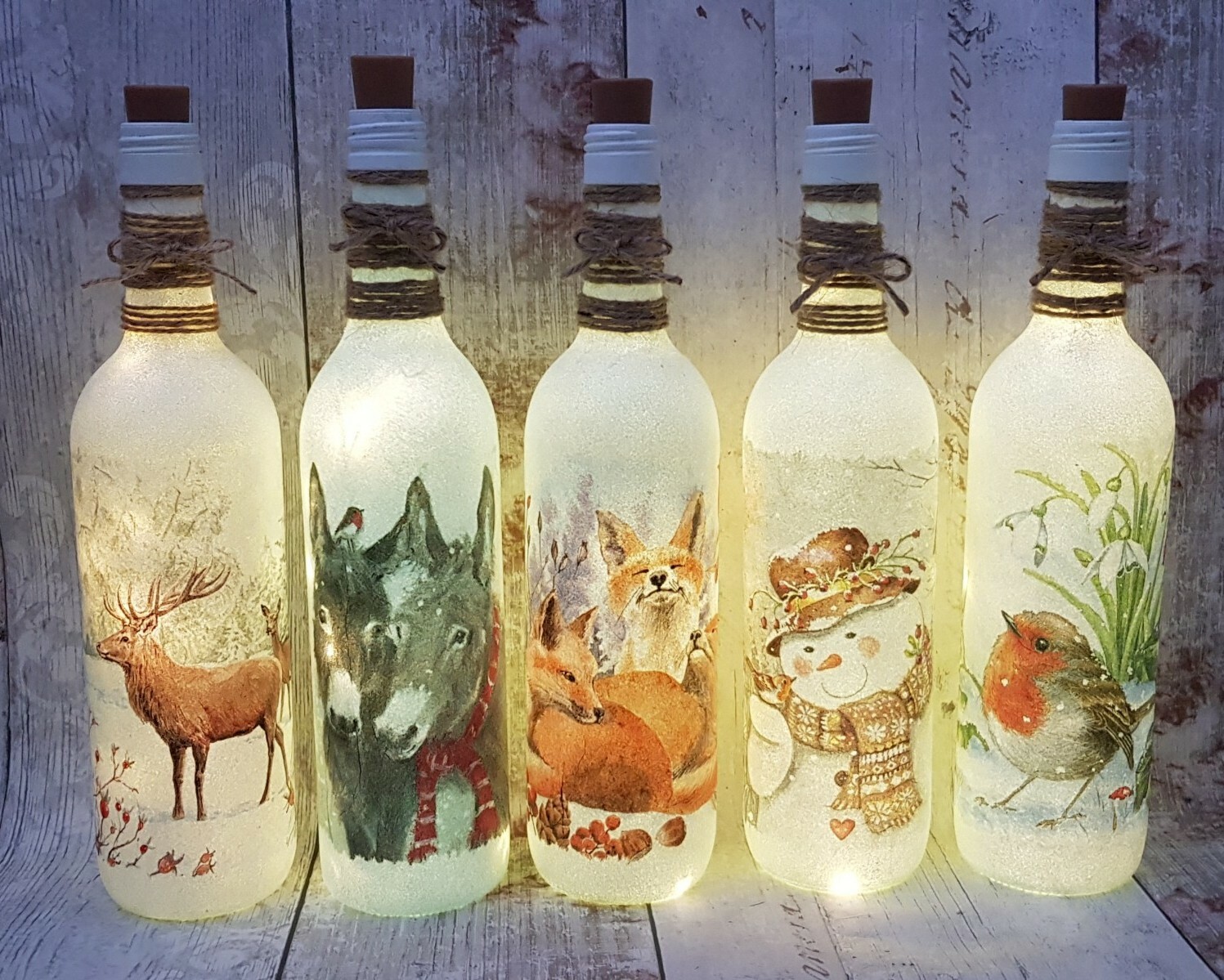 Chrismas Bottle Light/lamp/gift/Robin/stag/snowman/donkey/indoor