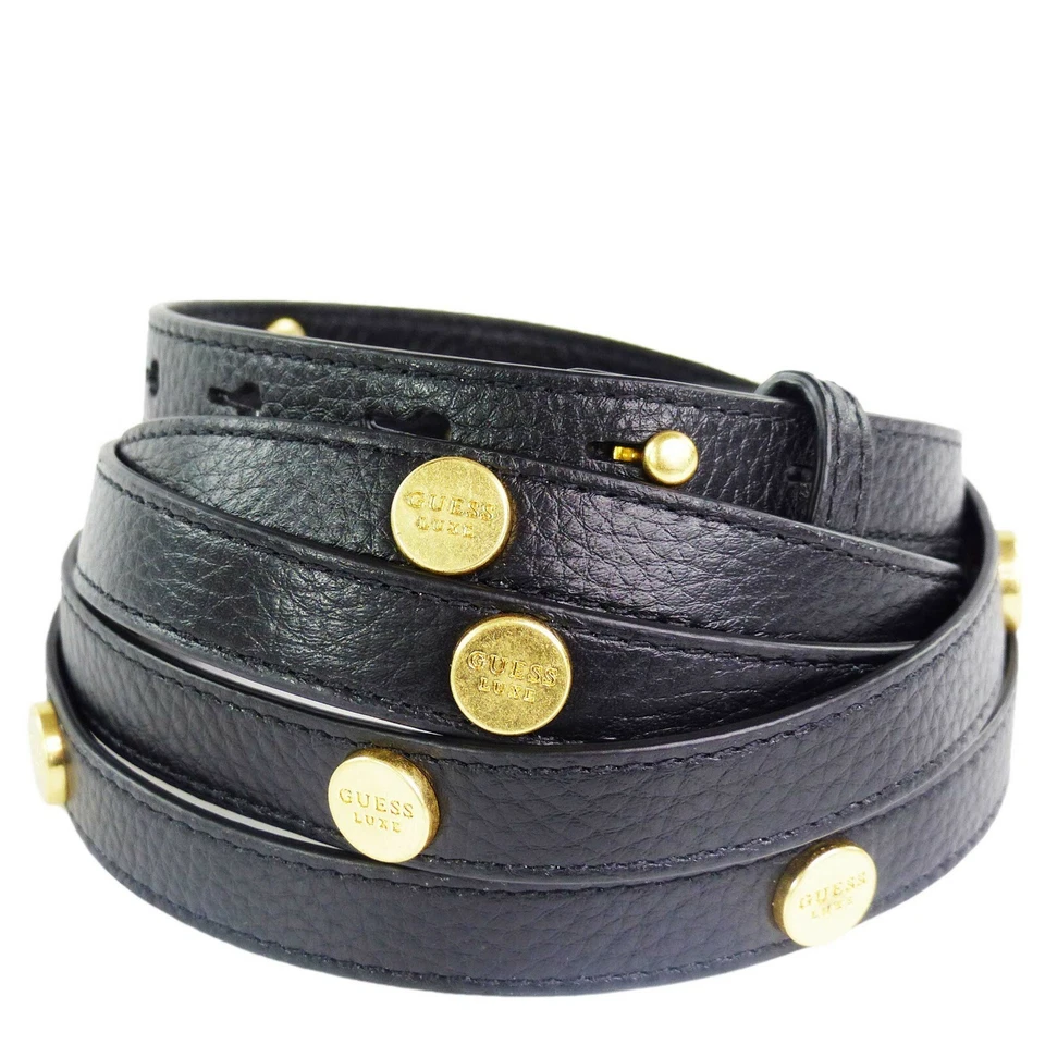 Guess Luxe Damen Ledergürtel Schwarz Nietengürtel Gold modisch schmal NEU - Bild 2 von 4
