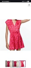 Zara V neck midi dress floral pink and red size Medium