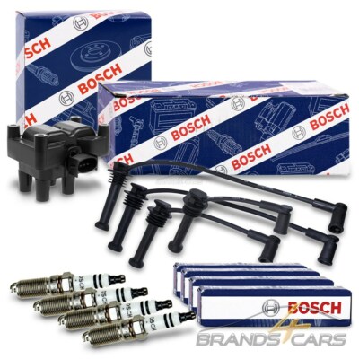 BOSCH ZÜNDSPULE +ZÜNDLEITUNGSSATZ +4x ZÜNDKERZE FÜR FORD FOCUS 1 1.4 1.6 BJ 98-