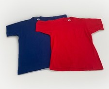 2 Vintage 1980s BVD Crew Neck Blue Red T-Shirts Large Mens Made In USA Selvedge