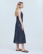 Madewell Floral Halter Cover-Up Sheer Midi Dress in Deep Shadow Blue Large