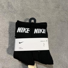 Nike Socks Black Cushioned Crew 6 Pack YTH 10C-3Y Swoosh Logo