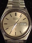 Vintage Seiko Quartz TL 7546 Day/Date Watch w/Grey Dial Silver Tone Band Clean