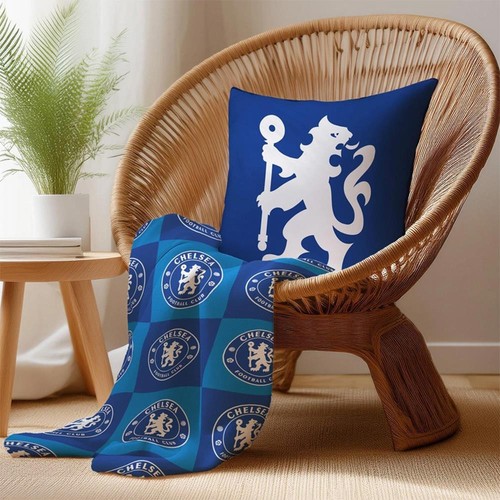 Chelsea FC Check Fleece Blanket Soft Warm Cosy Official Merchandise 100x150cm - Picture 3 of 4