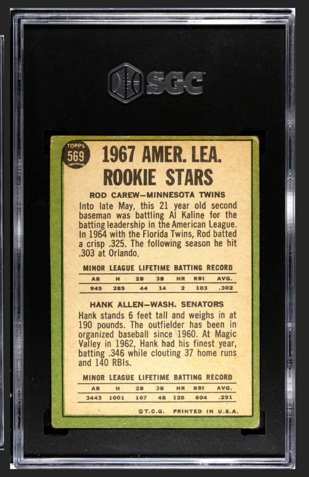 🟥🔥Rod Carew🔥⬛️1967 Topps #569 RC Rookie SGC 2 Vintage EYE APPEAL High # HOF - Image 2 of 4