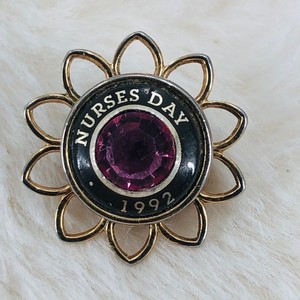 Vtg 1992 Nurses Day Employee Recognition Gold Tone Pink Stone Small Lapel Pin