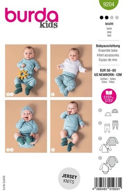 Schnittmuster Baby-Set mit Body und Wickeljacke Burda 9204 50-80