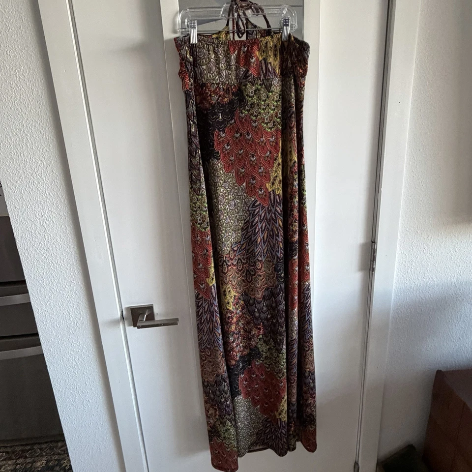 Boho Multi Color Beach Dress Swim Cover Up Maxi Juniors XL - Image 3 of 4