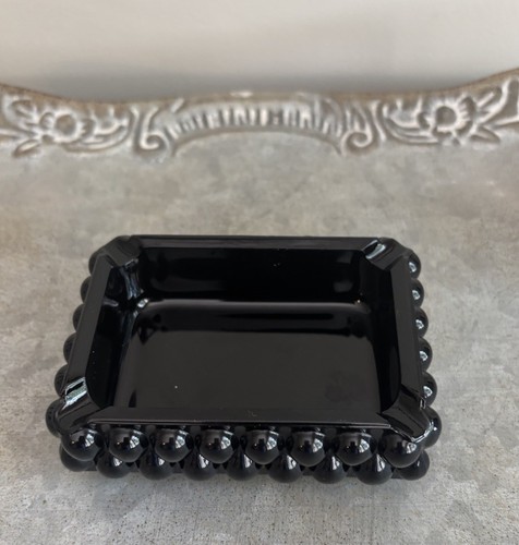 Vintage Black Glass Ashtray Fenton Hobnail Rectangle 4" Trinket Dish