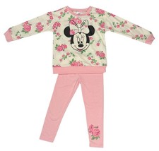 Disney Minnie Mouse Girls 6 Cream and Pink Floral Sweatshirt Legging 2pc Set NWT