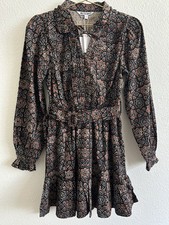 NEW WALTER BAKER Mosaic Cassie Short Ruffle Dress Size S PEASANT COLLAR