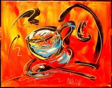 COFFEE WINDOW Modern Abstract   Original Oil Painting  IMPRESSIONIST 8DRD23