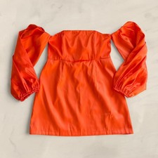ASOS EDITION orange puff sleeved satin mini dress size 14