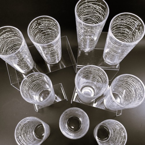 Set of 10 Narrow Coolers 14Oz MCM Clear Glasses White Dots Spaghetti Lines VIDEO - Picture 14 of 17