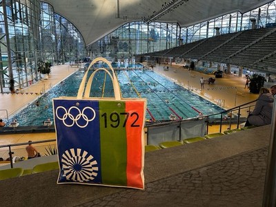 Vintage 1972 Munich Olympics Tote Bag PVC Vinyl Shopper Large Travel Germany