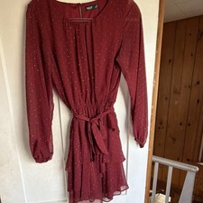 Simply Vera Vera Wang Burgundy Long Sleeve Rhinestone Ruffle Chiffon Dress M