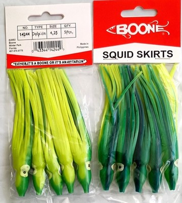 10  4 3/4'' Boone Green/Yellow heavy duty OCTOPUS HOOTCHIE SKIRTS GLOW EYES