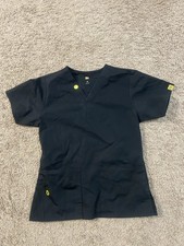 WonderWink Scrub Shirt Womens XS Black V Neck Medical Uniform Pockets Top