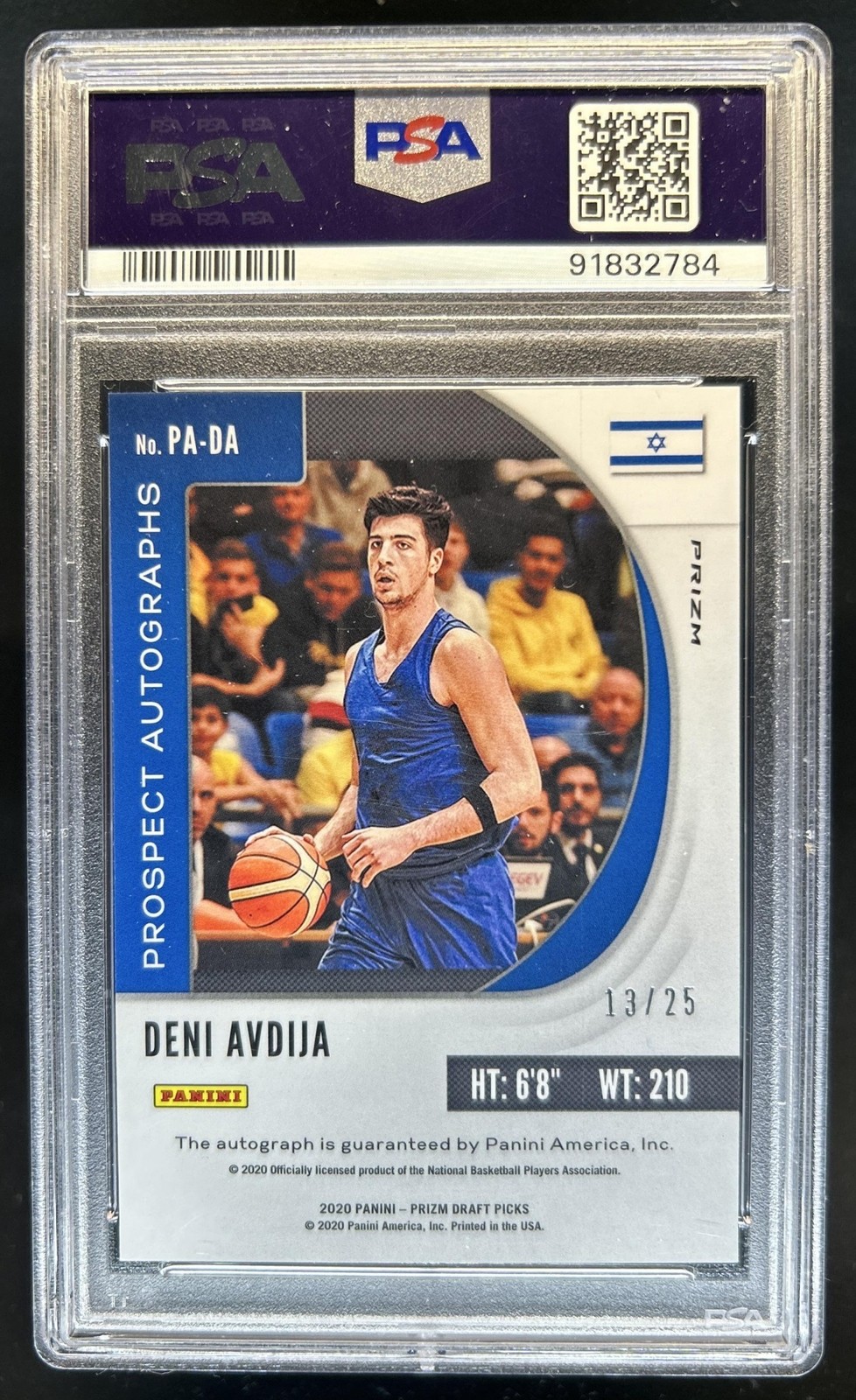 2020-21 Prizm Draft Picks Deni Avdija Prospect Auto RC Green Pulsar #/25 PSA 9 view 2