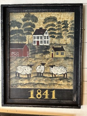 Kathy Graybill-Folk Art Painter-ORIGINAL Artwork-Salt Box/Sheep 21x27