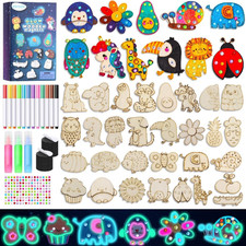 Crafts for Kids, 30 Glow in the Dark Wooden Magnets to Paint Kit with DIY GEM